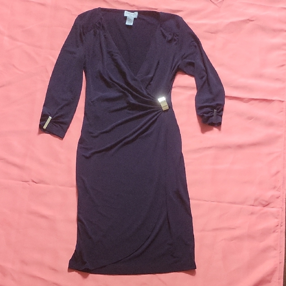 Carmen Marc Valvo Navy Long Sleeve Dress